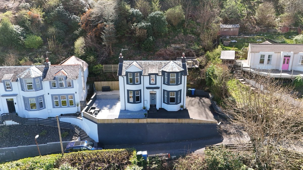 Character home aerial photography on an Oban hillside