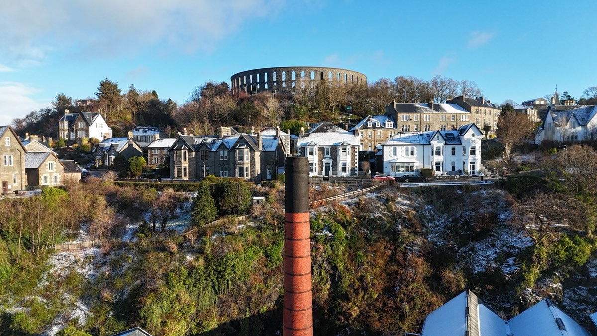Oban town winter aerial