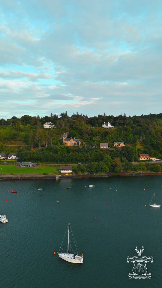 Golden hour aerial drone footage of Dungallan House, Oban
