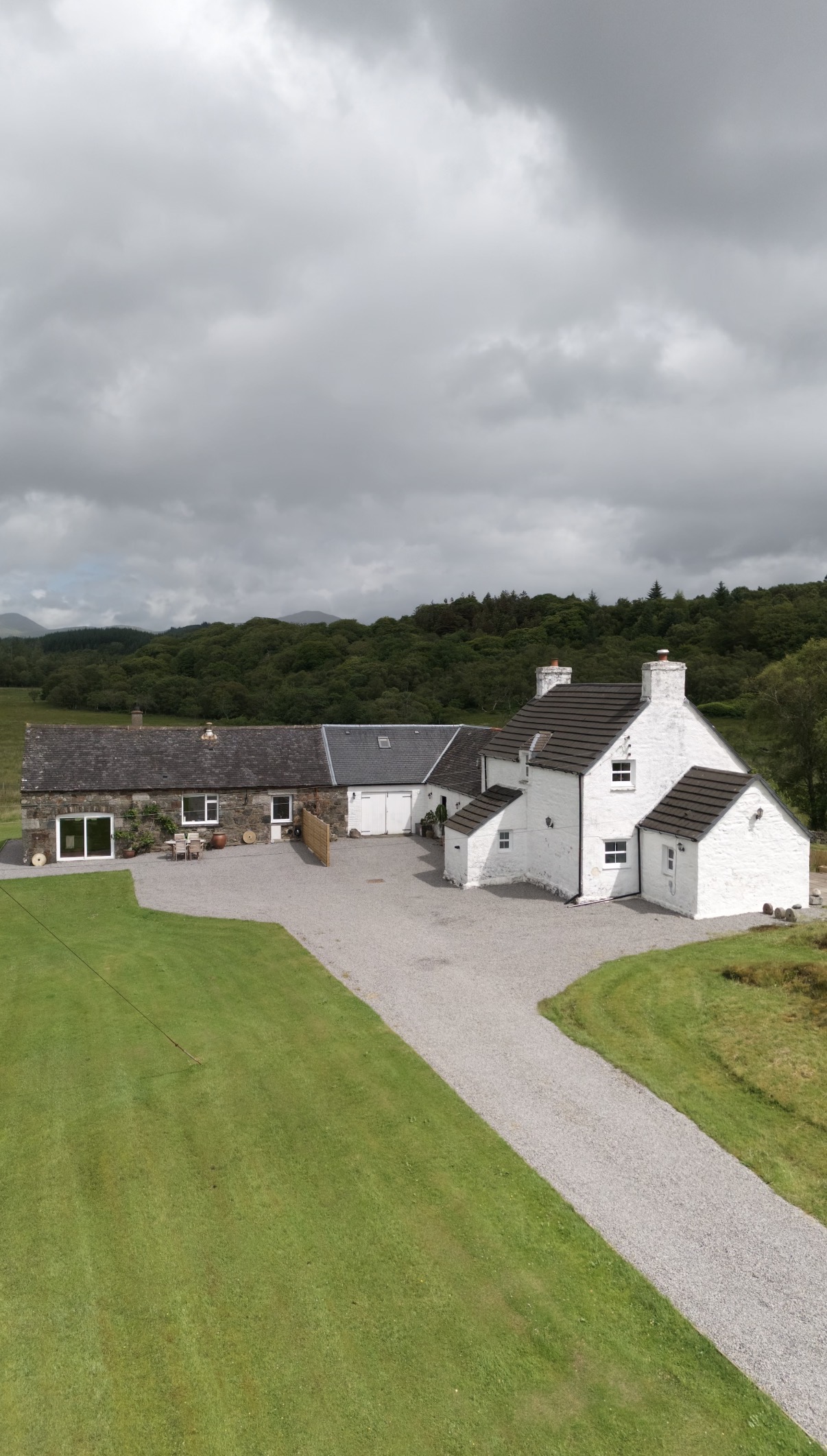 Farmhouse and steading aerial photography, Argyll countryside