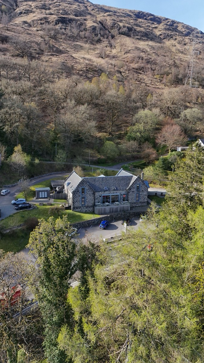 Highland inn aerial drone photography in an Argyll glen