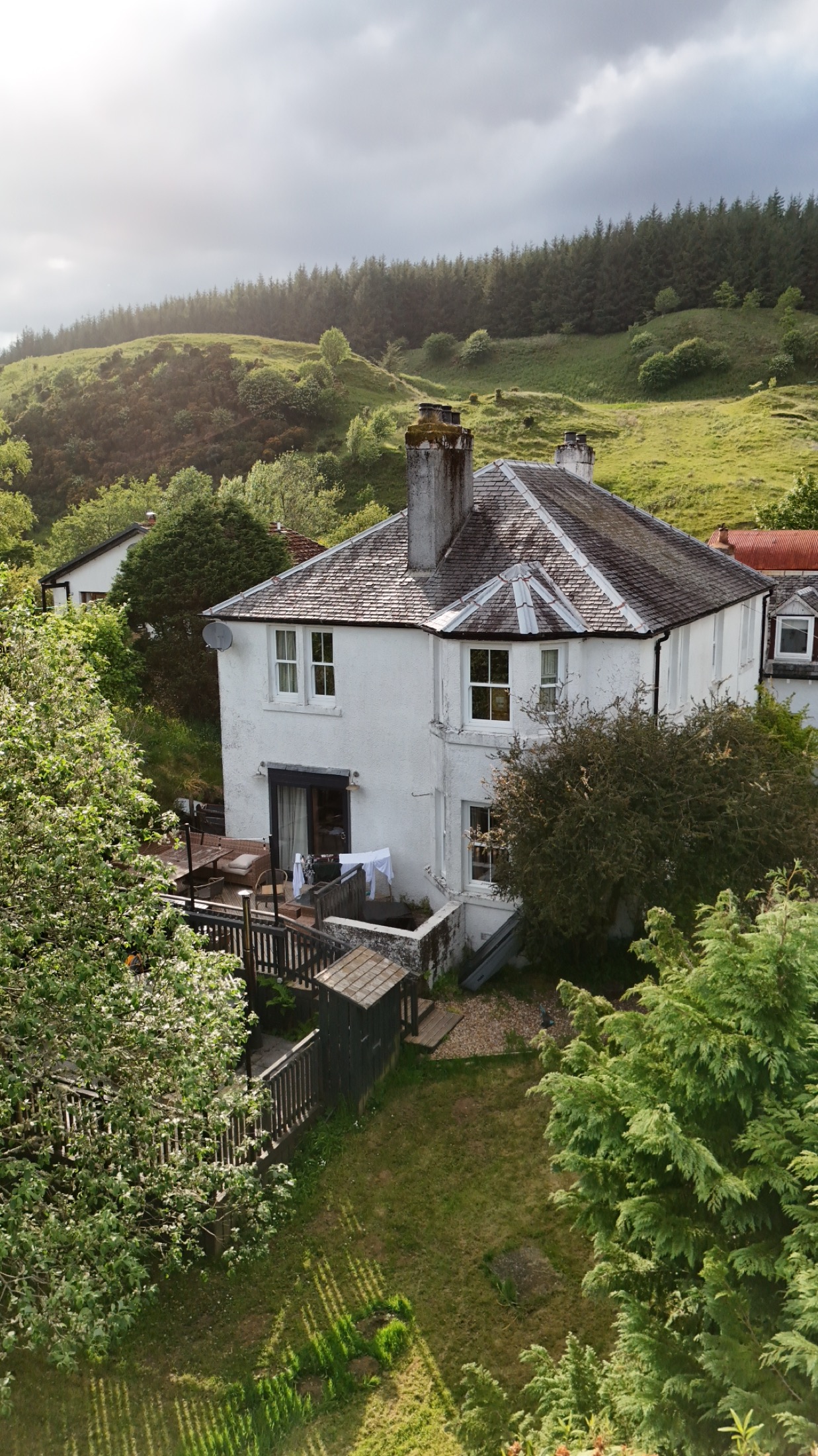 Hillside home in evening light